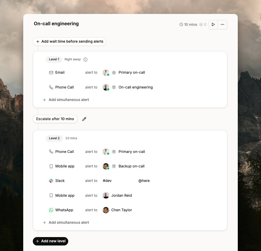 Escalations page