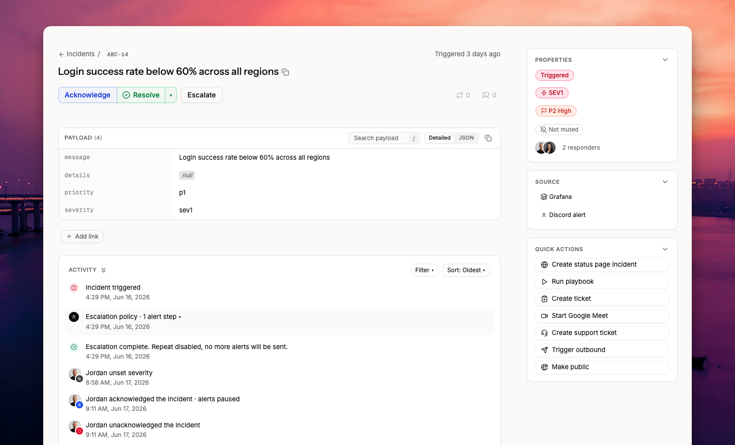 Incidents details page