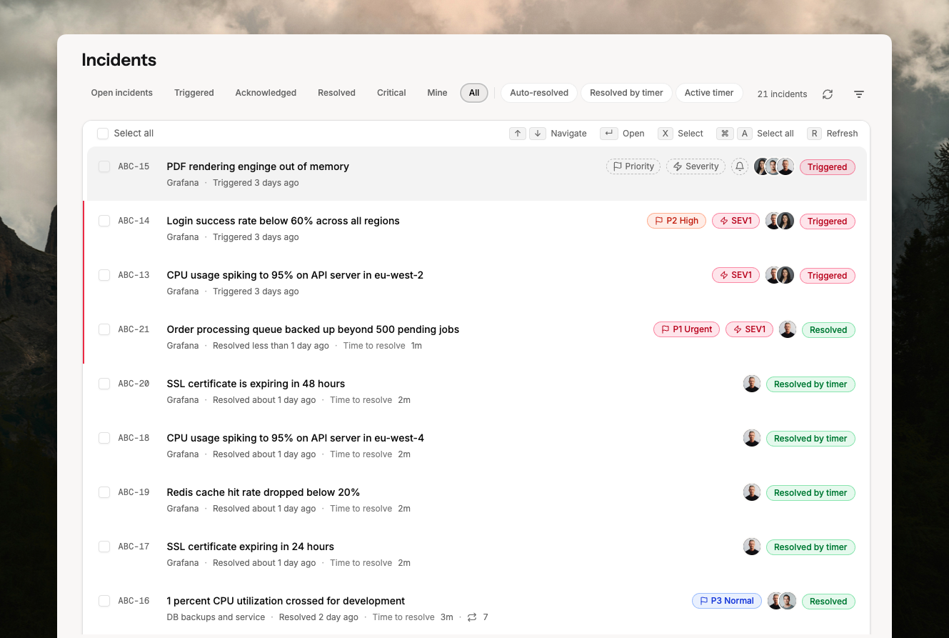 Incidents list