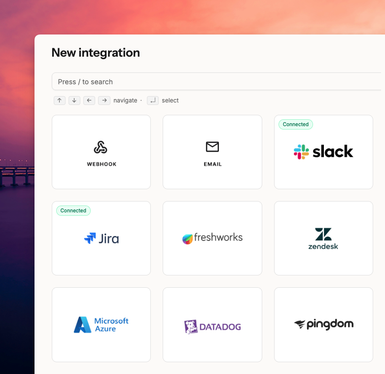 Integrations page