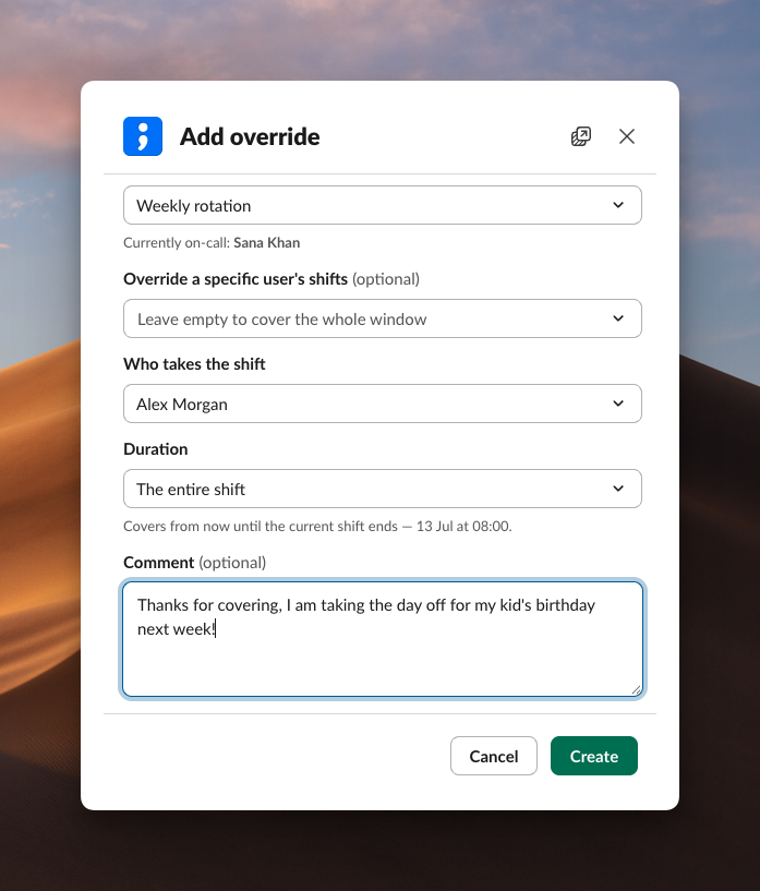Slack add override in Slack